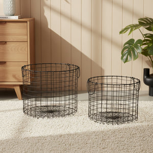 Beni Metal Storage Basket, Set Of 2 - Black