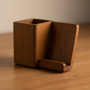 Inga Wooden Pen Holder With Mobile Stand - Brown